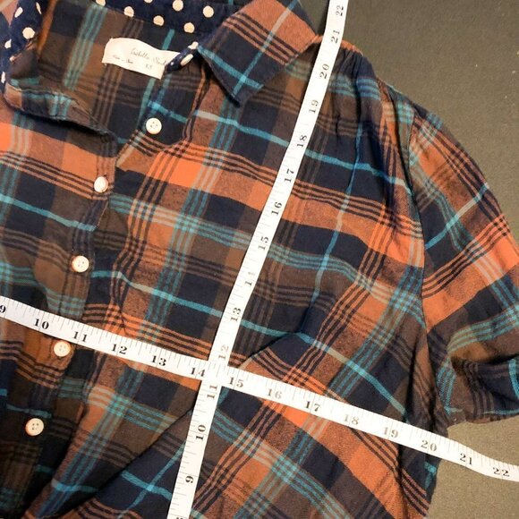 Anthropologie Isabella Sinclair Plaid Twisted Button Down Blue Orange XS Womens - Picture 10 of 14